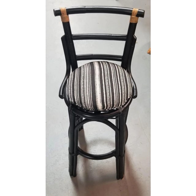 Restored Black Rattan Bar Stools Pair in the Style of John Wisner - 2