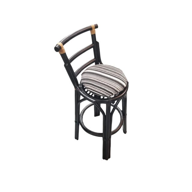 Restored Black Rattan Bar Stools Pair in the Style of John Wisner - 3