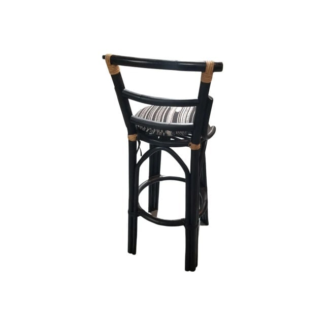Restored Black Rattan Bar Stools Pair in the Style of John Wisner - 4