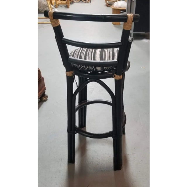 Restored Black Rattan Bar Stools Pair in the Style of John Wisner - 5