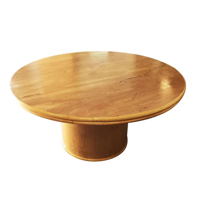 1950s Restored Rattan Bentwood Rattan and Oak Round Pedestal Dining Table - 4