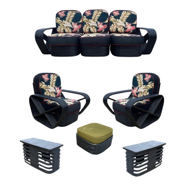 Restored 6 Strand Black Ash Table, Sofa, Lounge Chair Livingroom Set (1 of 12)