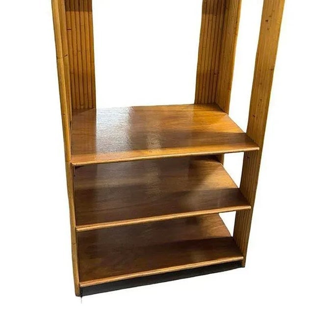 1950s Restored Vertically Stacked Rattan 4-Tier Rattan & Mahogany Etager Display Shelf - 11