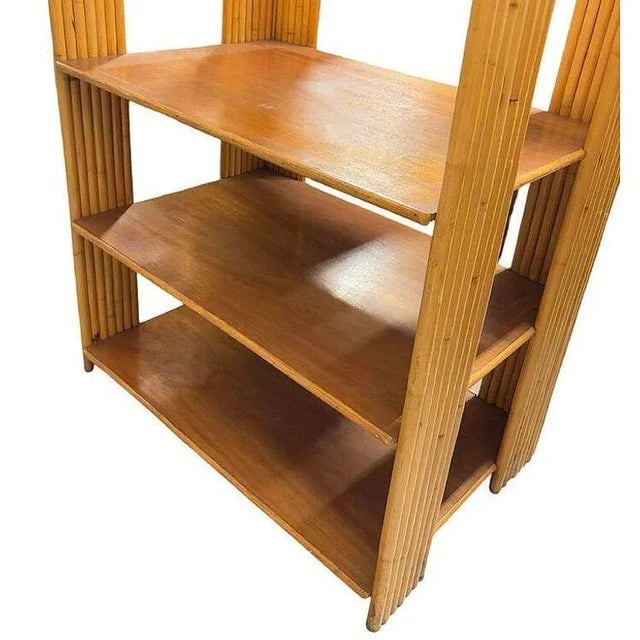1950s Restored Vertically Stacked Rattan 4-Tier Rattan & Mahogany Etager Display Shelf - 5