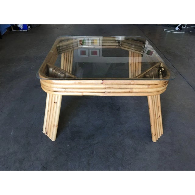 1950s Restored 5-Strand Rattan Coffee Table With Square Glass Top - 5