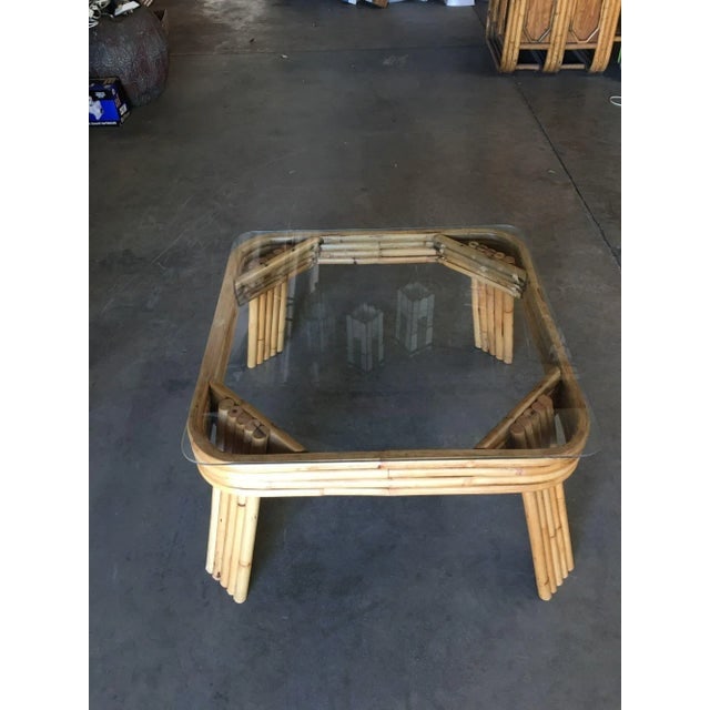 1950s Restored 5-Strand Rattan Coffee Table With Square Glass Top - 6