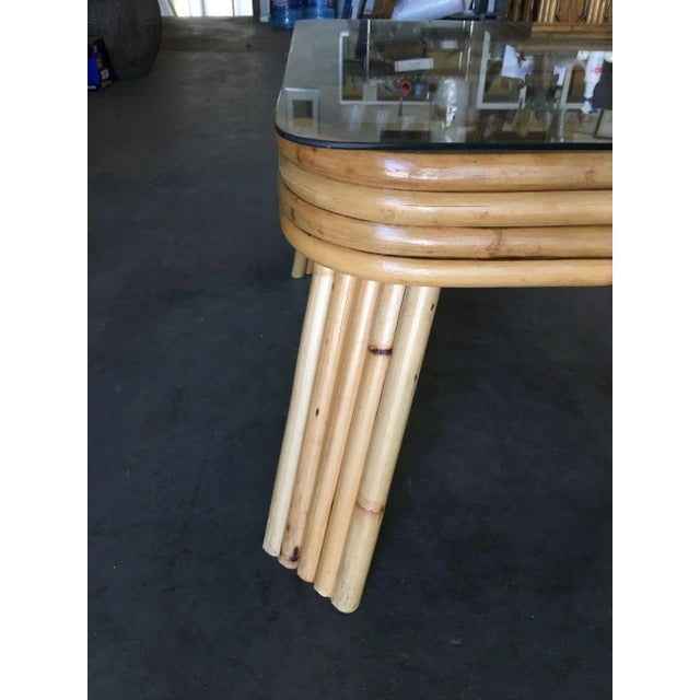 1950s Restored 5-Strand Rattan Coffee Table With Square Glass Top - 7