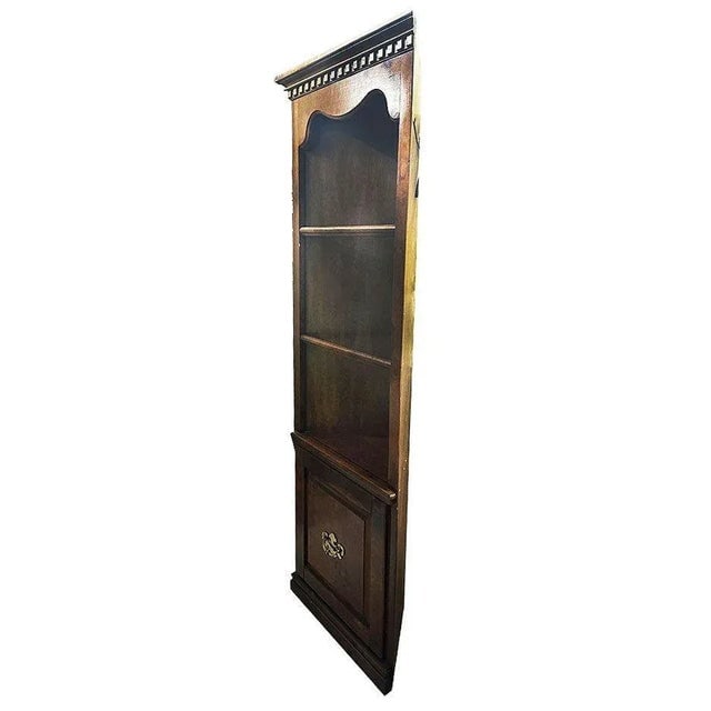 1960s Colonial Style 4 Tier Oak Cupboard Corner Display Cabinet W/ Light - 4