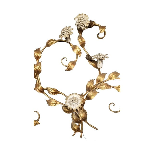 Mid Century Italian Tole Brass Floral Wall Sconce Sculpture - 2