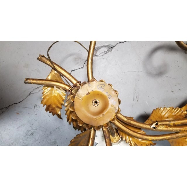 Mid Century Italian Tole Brass Floral Wall Sconce Sculpture - 4