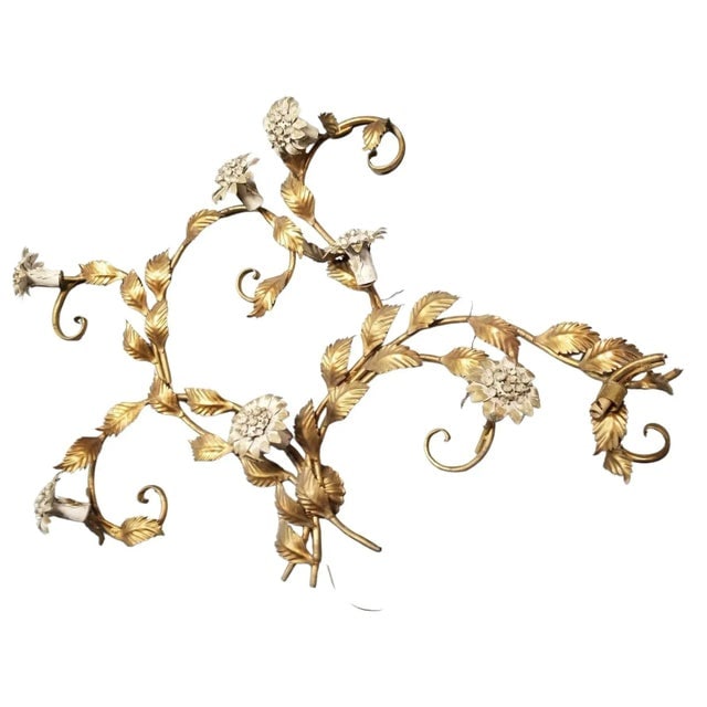 Mid Century Italian Tole Brass Floral Wall Sconce Sculpture - 5