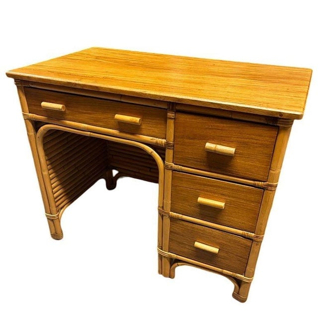 1940s Restored Bespok Vertically Stacked Rattan Writing Desk W/ Mahogany Top - 3