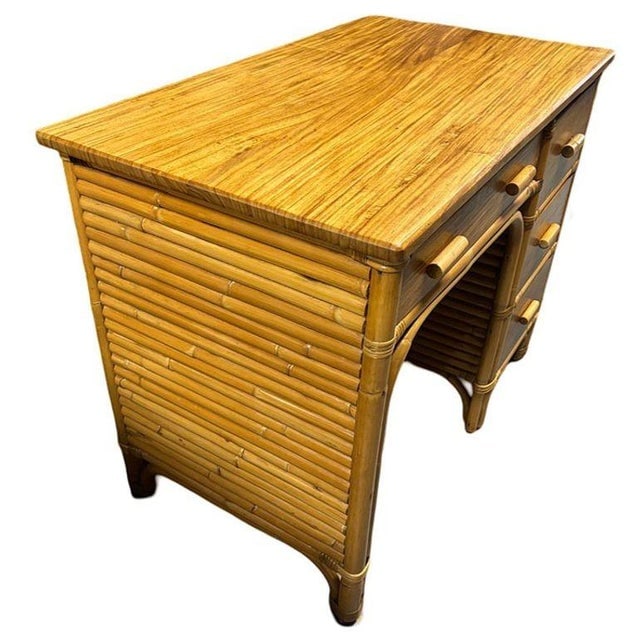 1940s Restored Bespok Vertically Stacked Rattan Writing Desk W/ Mahogany Top - 4