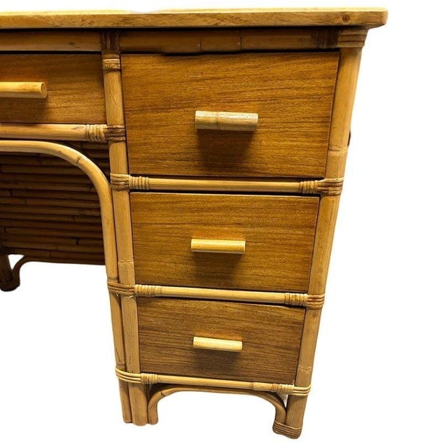 1940s Restored Bespok Vertically Stacked Rattan Writing Desk W/ Mahogany Top - 6