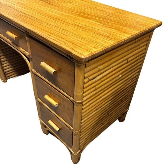 1940s Restored Bespok Vertically Stacked Rattan Writing Desk W/ Mahogany Top - 7