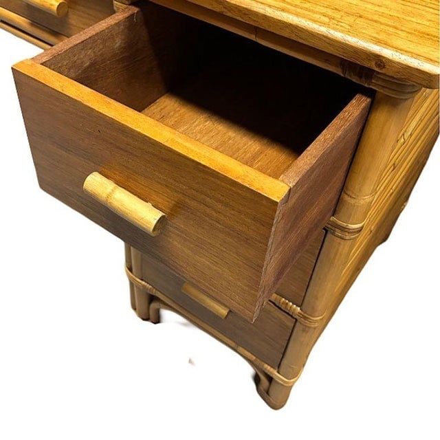 1940s Restored Bespok Vertically Stacked Rattan Writing Desk W/ Mahogany Top - 8