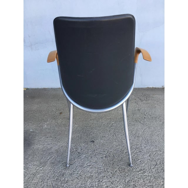 Modernist Leather Chairs With Cherry Oak Wingback Armrest - Set of 4 Attr. Paul Tuttle - 7