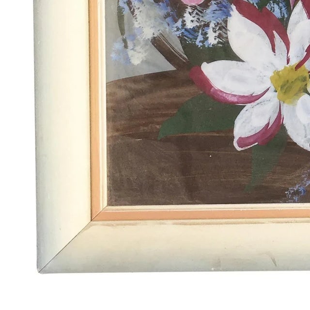 Tropical Flamingos Acrylic on Paper in Original Frame, Unisgned - 5
