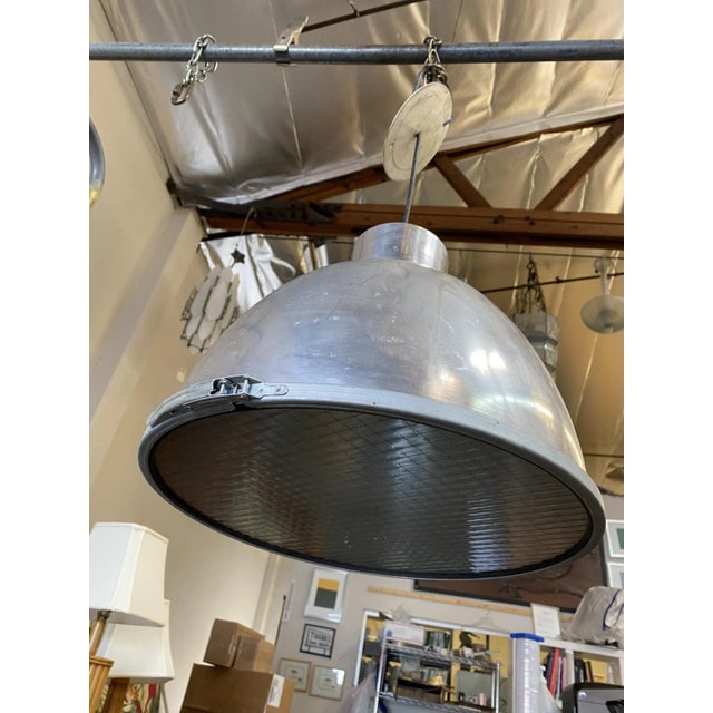 1970s Large Industrial Aluminum Pendant Light Fixture - 3