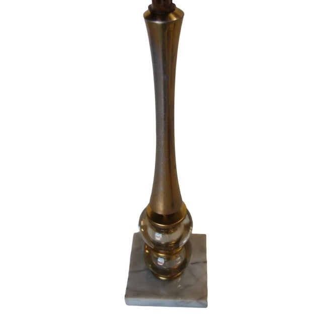 Pair of Stacked Crystal Ball Bottle Neck Table Lamps on Marble Base - 3