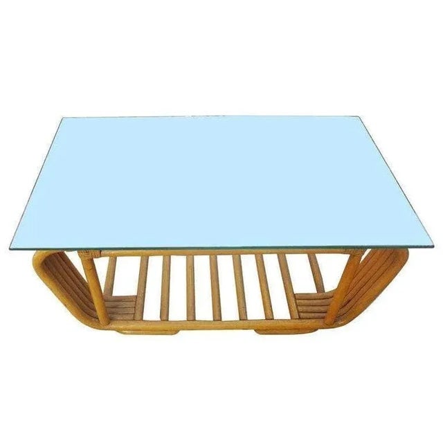 1950s Restored Five Strand Rattan Coffee Table With Floating Glass Top - 3