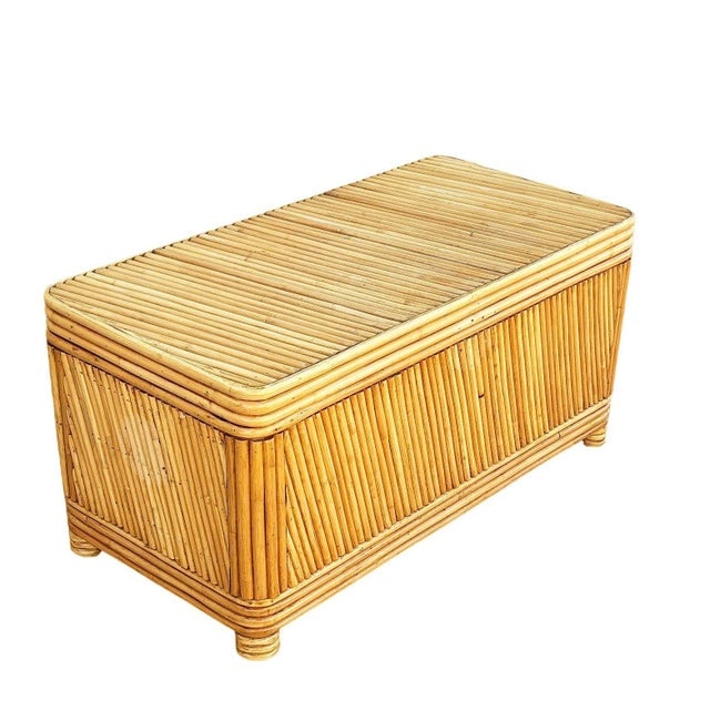 Restored Mid-Century Split Reed Rattan & Pine Trunk W/ Brass Paktong Latch - 8