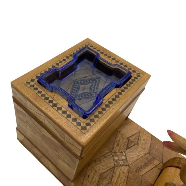 Vintage Inlay Carved Wood Cigarette Box Holder - 5