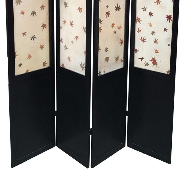 1950s Black Lacquer Folding Screen W/ Fiberglass Maple Leaf Inserts - 4