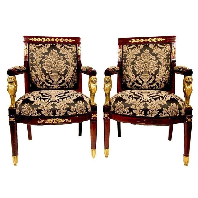 Early 1900s French Federal Empire Style Victorian Cherry Wood Armchairs, Set of Four - 2