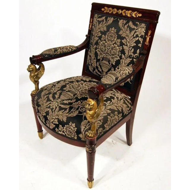 Early 1900s French Federal Empire Style Victorian Cherry Wood Armchairs, Set of Four - 3
