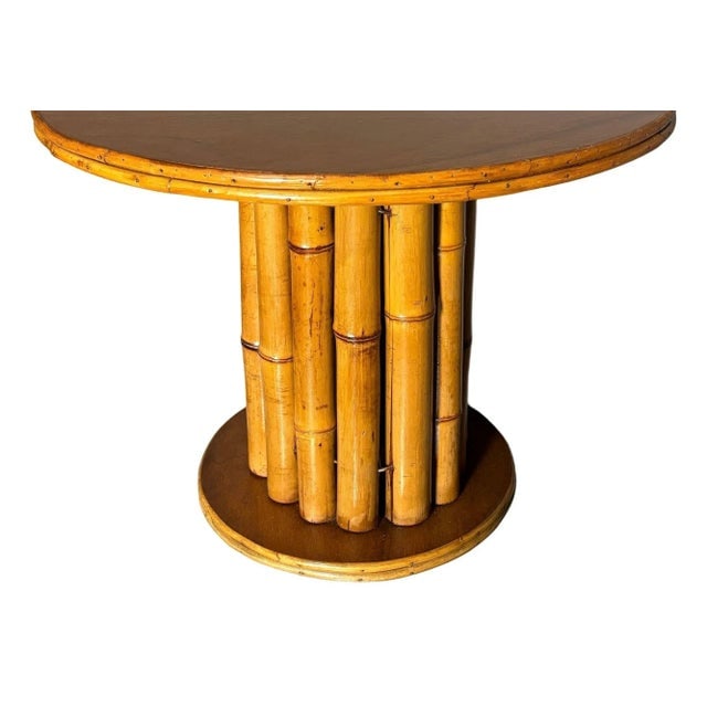 Restored Rattan & Mahogany Round Pedestal Side Table - 4
