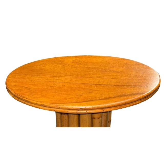 Restored Rattan & Mahogany Round Pedestal Side Table - 5