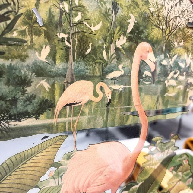 Mid 20th Century Rare Lithagraph Printed Pink Flamingo Framed Wall Mirror Wall by R. Stern for - 3