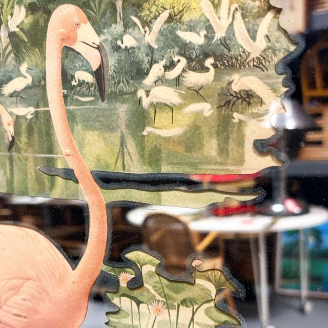 Mid 20th Century Rare Lithagraph Printed Pink Flamingo Framed Wall Mirror Wall by R. Stern for - 4