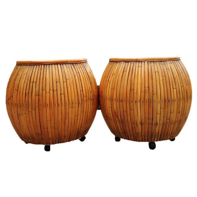 Restored Vintage Large 1940s Rattan and Mahogany Pumpkin Bar - 3