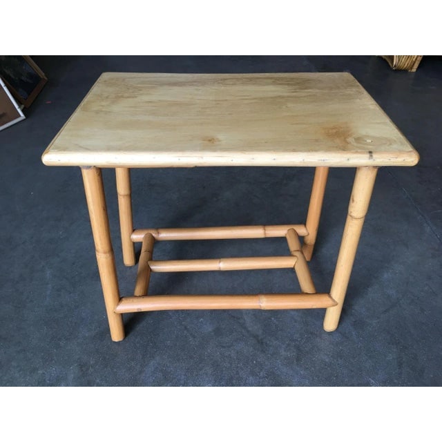 1950s Restored Vintage "The Duke" Rattan Side Bourbon Table With Oak Top - 2