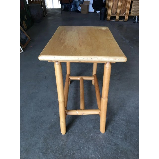 1950s Restored Vintage "The Duke" Rattan Side Bourbon Table With Oak Top - 3