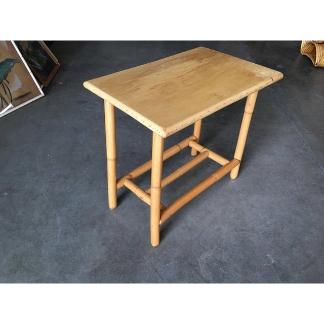 1950s Restored Vintage "The Duke" Rattan Side Bourbon Table With Oak Top - 5