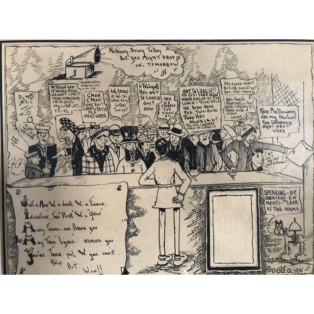 Vintage Framed Pen Drawn Cartoon by "Ole Olsen" From Comedians "Olsen & Johnson" - 2