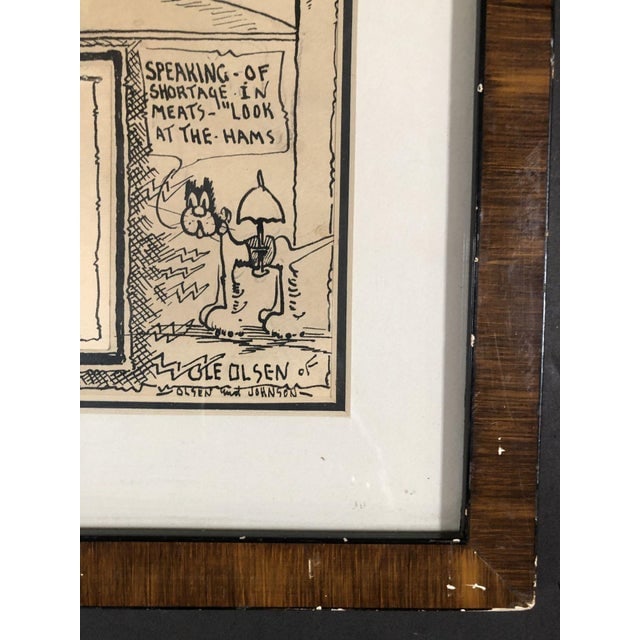 Vintage Framed Pen Drawn Cartoon by "Ole Olsen" From Comedians "Olsen & Johnson" - 3