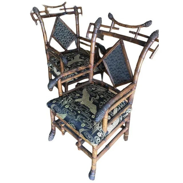 Late Victorian Aesthetic Movement Bamboo Chippendale Salon Chairs, Pair - 2