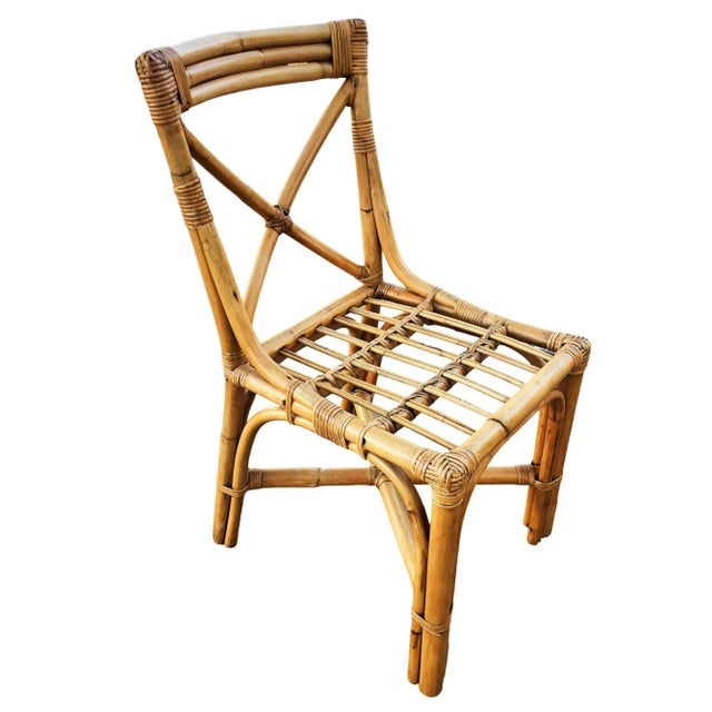 1940s Restored Mid-Century Loop Arm Rattan Dining Chairs With "X" Back- Set of 4 - 2