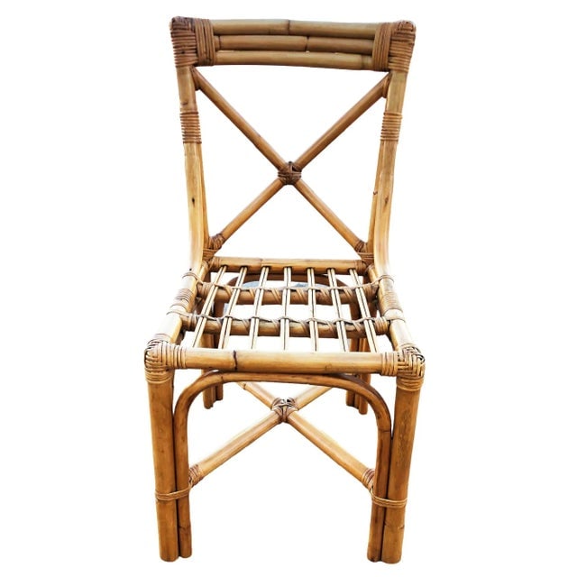 1940s Restored Mid-Century Loop Arm Rattan Dining Chairs With "X" Back- Set of 4 - 3