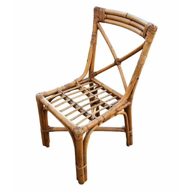 1940s Restored Mid-Century Loop Arm Rattan Dining Chairs With "X" Back- Set of 4 - 4