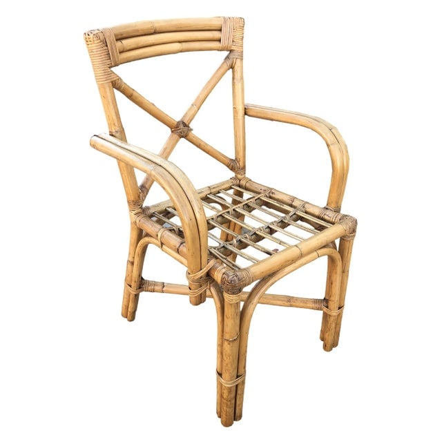 1940s Restored Mid-Century Loop Arm Rattan Dining Chairs With "X" Back- Set of 4 - 6