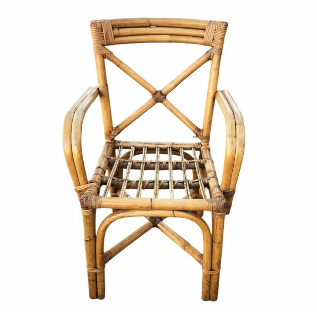 1940s Restored Mid-Century Loop Arm Rattan Dining Chairs With "X" Back- Set of 4 - 7