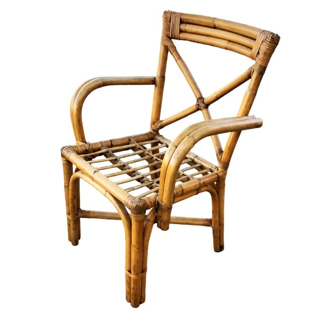 1940s Restored Mid-Century Loop Arm Rattan Dining Chairs With "X" Back- Set of 4 - 8