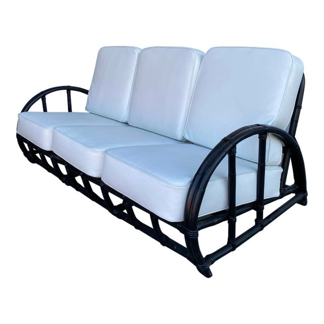 Restored Black Two-Strand "Half Moon" Rattan 3-Seat Sofa (1 of 9)