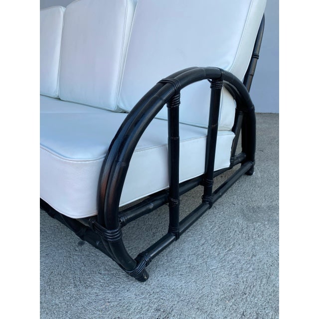 Restored Black Two-Strand "Half Moon" Rattan 3-Seat Sofa - 2