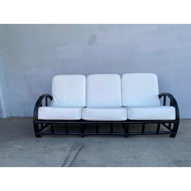 Restored Black Two-Strand "Half Moon" Rattan 3-Seat Sofa - 3